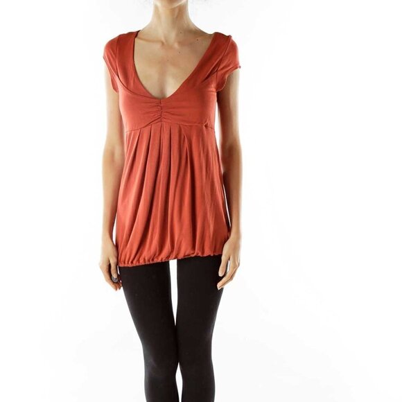 Banana Republic Tops - Banana Republic Orange Scrunched V-Neck Top